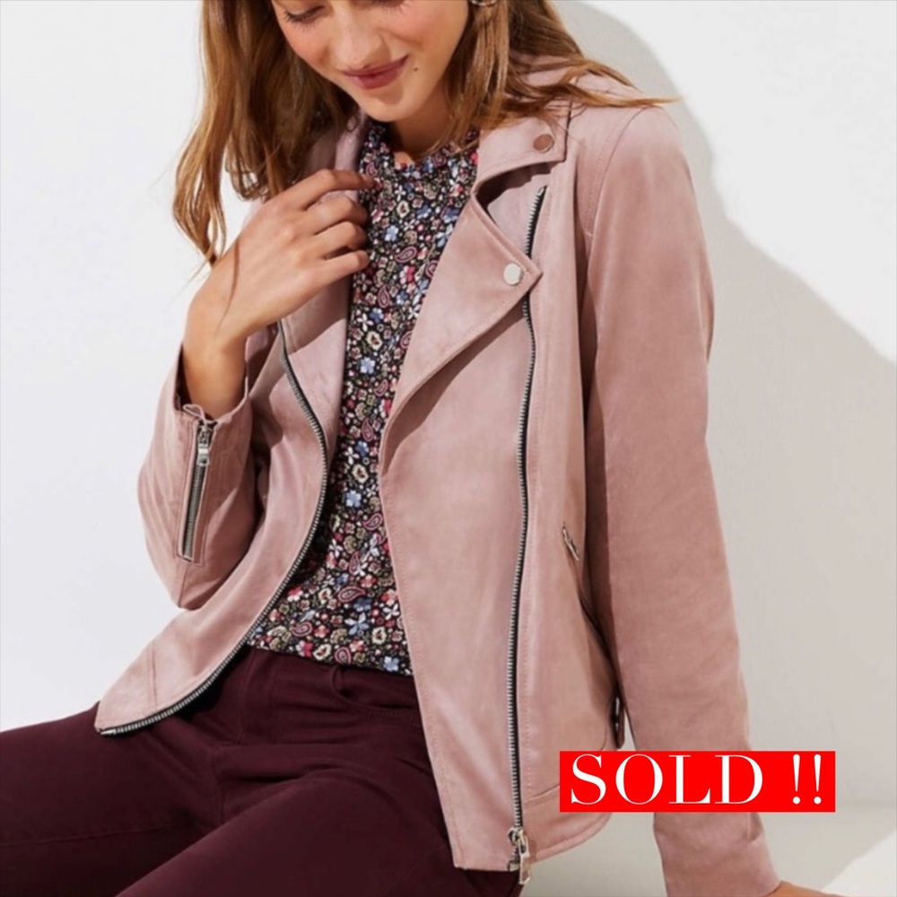 SOLD !! LOFT blush faux vegan suede moto jacket - Picture 1 of 12